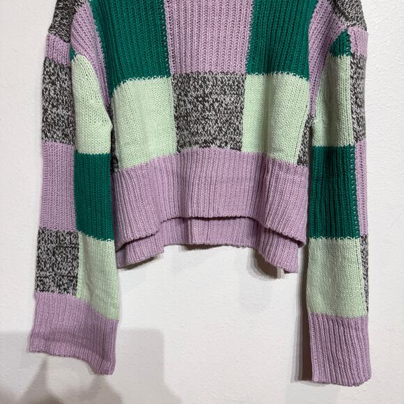 For Love & Lemons Green Colorblock Finley Cropped Oversized Sweater Sz XS NWT - Picture 4 of 15